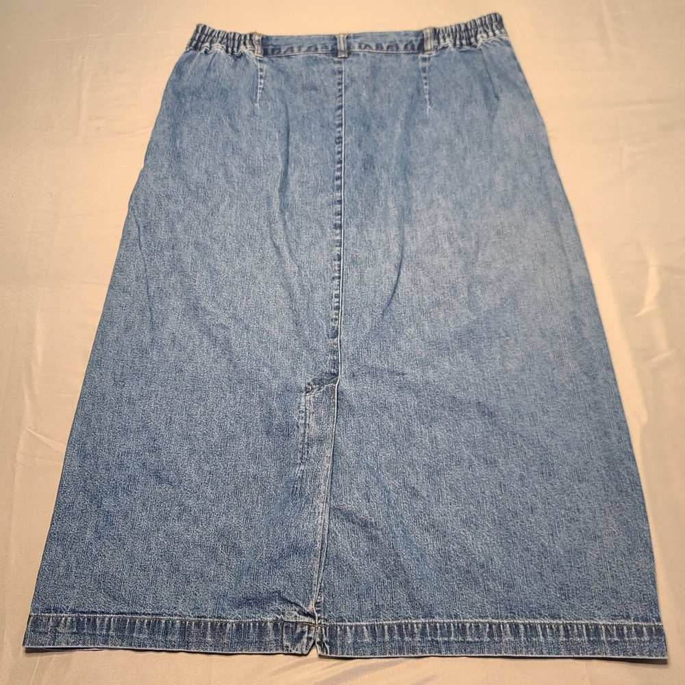 VTG Cabin Creek Denim Skirt Womens 16P Blue Button Front Elastic Waist Prairie